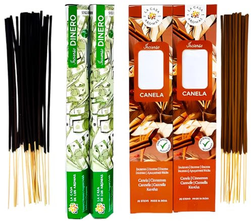 80 Varillas de Incienso Natural Especiales para Atraer el Dinero, la Abundancia y el Éxito - Sahumerios de Larga Duración hasta 50 Minutos de la India. Fragancias: Canela y Dinero