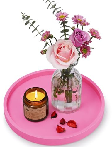 NiHome Thickened Silicone Vanity Organizer Tray for Bathroom Accessories, Kitchen Countertop, Living Room Decor, Multipurpose Shatter-Resistant Round Tray Decor for Candle Perfume Soap Plant(Hot Pink)