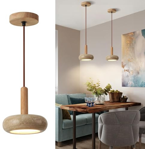 kaixunl Lámpara de araña Wabi-sabi de Travertino Amarillo, Led lampara colgante Moderna, candeeiro Teto Suspenso Altura Ajustable, lampara comedor, Dormitorio, Comedor, Sala Estar Y cocina 15cm(Polo)