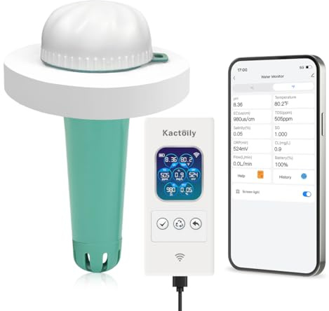 Nuevo probador digital de agua para piscina y monitor inteligente para cloro, ORP, salinidad, pH, EC, TDS y temperatura, monitor químico de piscina 24/7 para jacuzzis, estanques y spas