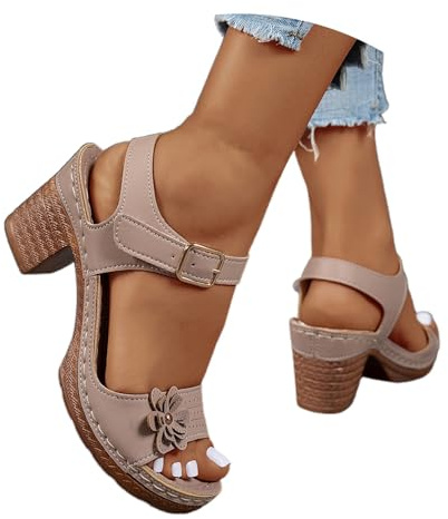 Sonnena Sandalias ortopédicas de cuña para mujer, ligeras, clásicas y cómodas, con plataforma abierta y tacón bajo, transpirables