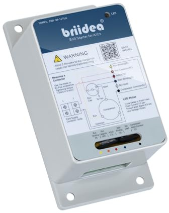 briidea 8–16A AC Soft Start Kit for Home Air Conditioner (1.75–3.5 Ton), Reverse Motor Protection, 70% Start-Up Current Reduction, Quiet Operation, Works with Utility & Generator Power