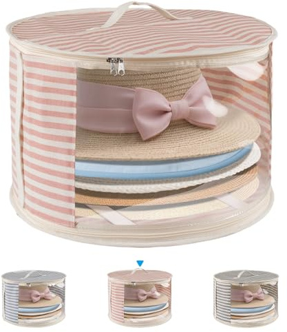 ComfortKeeper 1 Pack Hat Storage Box with Clear Window, Holds up to 7 Caps Cowboy Hat Organizer Bag for Closet for Wide Brim Hats with Carrying Handles, Pink