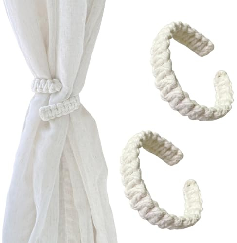 OUDQFCJ 2 piezas Boho Alzapaños Cortinas Trenzados a Mano, Decorativos Ligeras y Exterior, Accesorios para Dormitorio, Cuerda de Yute Natural, Bohemios, Curtain Tiebacks (24 x 2 cm) (Marrón)