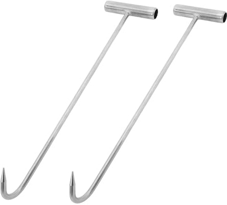 CIYODO 2pcs Heavy Duty Manhole Cover Lifting Hook with T Handle Versatile Manhole Lid Lifters for Storm Drains Drain Covers and Compact Portable Tool for Construction and Maintenance