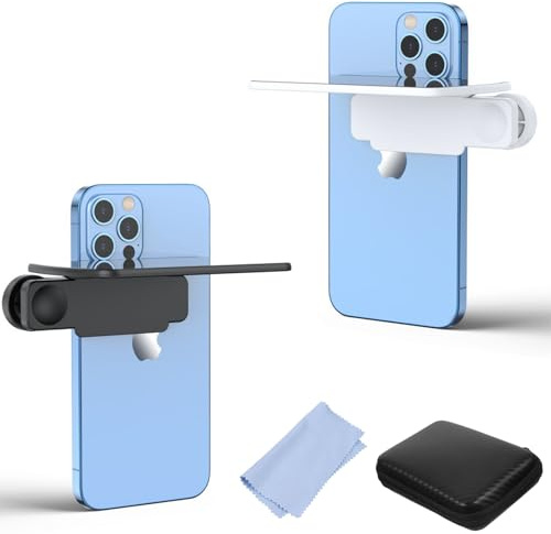 Saituo Home 2 stycken telefonkamera spegel reflektion sclip set, smartphone spegel clip set (svart + vit), mobiltelefon shot-clip-tillbehör, justerbar vikbar spegel av HD-glas för resefotografering