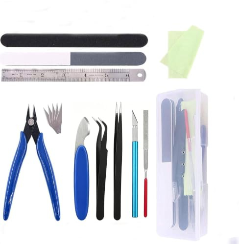 flowriple Set di attrezzi per modellismo, 11 pezzi, strumenti di base professionali per hobby, per riparazione e fissaggio di modellismo di auto Gundam, set completo in robusta valigetta
