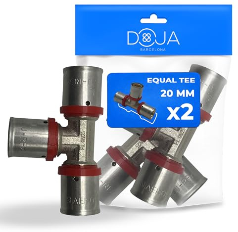 DOJA Barcelona T-stycke kompositrör i flera skikt – 20 mm – 2-pack – flerskiktsrör T-stycke för enkel installation, bra passform, flerskiktskontakter TE för presskoppling sanitär uppvärmning