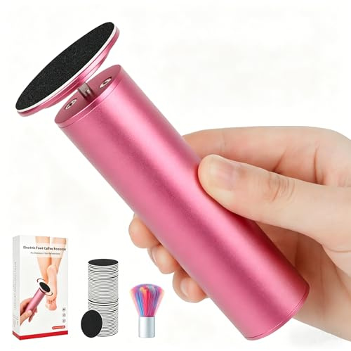 Ponceuse Pieds Electrique – Râpe Électrique Pieds sans Pile avec Vitesse Réglable, 60 Disques Abrasifs & Brosse – Pour Callosités, Talons Secs et Peau Morte (Rose pâle)