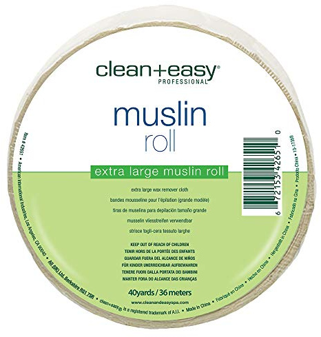 Clean + Easy Muslin Wax Strips – Extra Large Wax Strip Roll for Full Body & Facial Hair Removal, 3.5 x 40 Yards