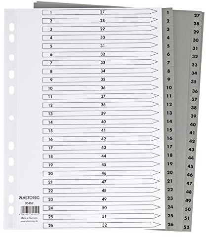 Lot de 2 intercalaires en polypropylène,Format A4 avec chiffres 1-26+27-52,Couverture en papier solide pour écrire,Feuilles de séparation pour l'organisation des dossiers au bureau