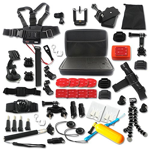 INF Kit d'accessoires pour caméras d'action 50 pièces, 50 en 1, Sangles, Ceinture pectorale, Flotteur, Adaptateur