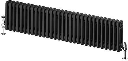 Utopia Horizontal Traditional 4 Column Radiator, 300mm x 1370mm, Quadruple Round Bar Cast Iron Style, Central Heating Rad – Grey