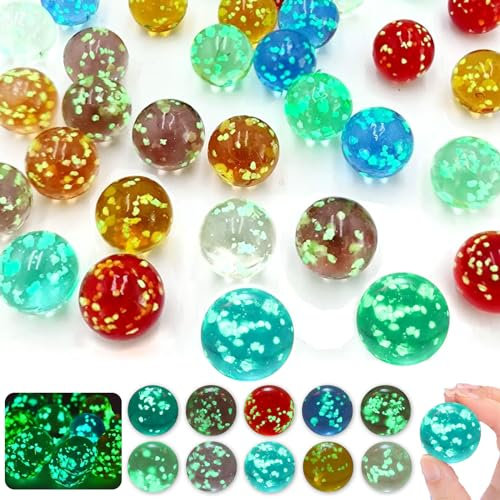 HIQE-FL Billes de Verre Lumineuses pour Enfants,50 Pièces Billes en Verre Phosphorescentes,Billes en Verre Colorées,Billes Brillent dans Le Noir,Glass Marbles pour Décoration de La Maison.