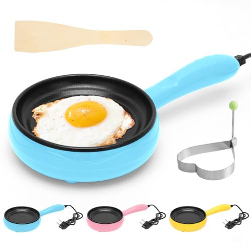 Tutamaz Sartén pequeña eléctrica 220 V mini sartén multifuncional sartén frita panqueques huevos con revestimiento antiadherente y espátula de madera para tortilla hamburguesa carne