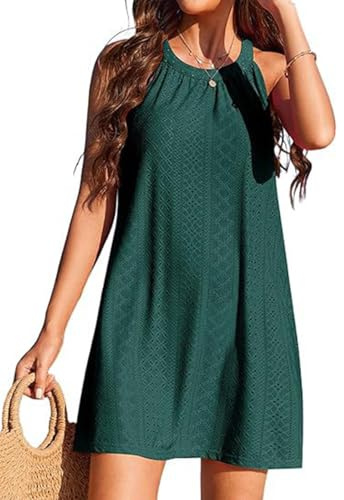 Vestido de Playa para Mujer Sin Mangas Cuello en V con Bolsillos Suelto Ropa de Baño Mujer Suelto Vestido de Playa Gasa Ropa de Baño con Borla Verano Traje de Baño Bikini Cover Up
