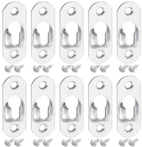 QUARKZMAN 40 crochets pour cadres photo à trou de serrure, 37x14 mm, crochets métalliques robustes, plaques de fixation métalliques avec vis pour miroirs, tableaux et cadres photo, argent.