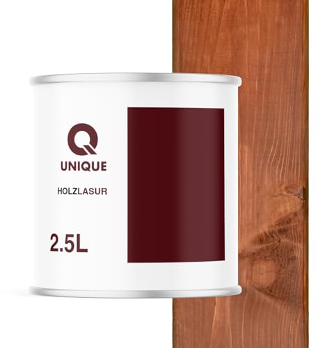 Q UNIQUE Holzlasur Seidenmatt 2,5L | Farbe: Mahagoni | Holzschutz für außen & innen | UV-beständig & wetterfest | Für Zäune, Möbel, Terrassen, Holzfassaden