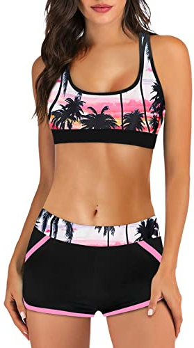 Maillots Deux Pièces Femme Maillot De Bain Gainant Ventre Plat Haut Bustier Shorty Grande Taille Sexy Haute Transbronzant Regle Push Up Bas Retro Short Bikini 2 Ensemble Bandeau Tankini #