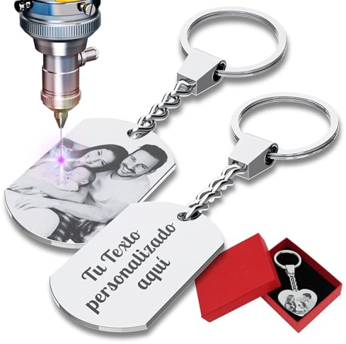 Bebesar Llavero personalizado con foto - Regalo dia del padre, día de la madre, parejas y San Valentín - Regalos amigas originales - Regalo original de acero inoxidable con grabado láser (Rectángulo)