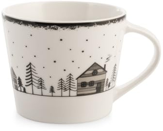 H&H Set 9 Tazze Jumbo in New Bone China – Decoro Winter House, 420 ml – Tazze Grandi per Tè, Caffè Latte, Cappuccino – Design Invernale Elegante