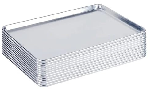 Full Size Aluminum Sheet Pan, 19 Gauge Wire Rim, 18 x 26 Inch, Silver, 12 Pack, Freezer and Oven Safe, for Commercial Baking