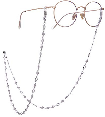 LIKGREAT Chaîne de lunettes de soleil Oblate Circle pour femme avec perles, Argenté, Medium