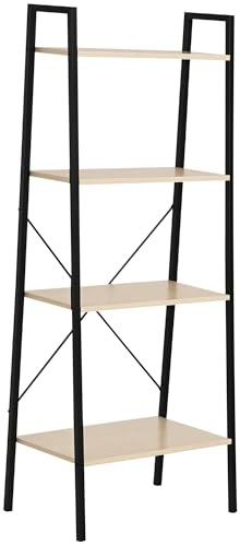 HOMCOM Ladder Shelf, Bookshelf, 4-Tier Industrial Storage Rack for Living Room, Bedroom, Kitchen, Oak and Black