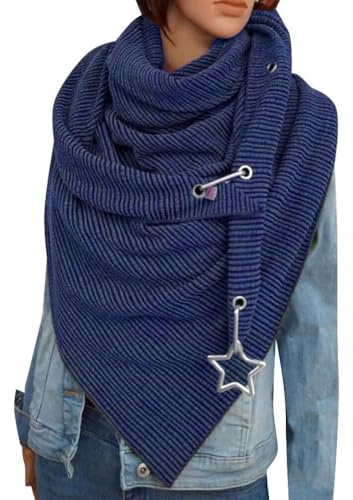 heekpek Bufanda Mujer Invierno Bufandas Cuello Chales con Botón Cálido Bufandas y Chales Casual Pañuelos Suave Grandes y Largas Bufanda de Abrigo para Otoño Invierno (Azul D)