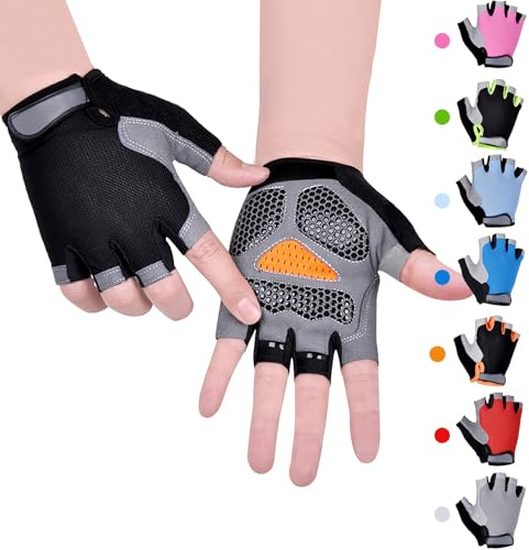 CubePlug Kids Boy Girl Cycling Climing Half Finger Gloves GEL Padded BMX Bike Fingerless [SPI] (XL, Black)
