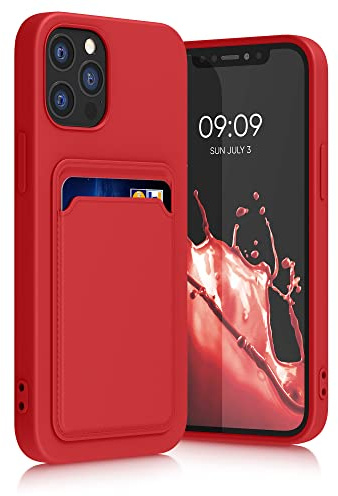 Kwmobile fodral kompatibelt med Apple iPhone 12/iPhone 12 Pro fodral - TPU-telefonskydd med kreditkortshållare - röd