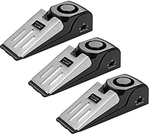Cale Porte, Butée de Portes avec Alarme, Arrêts de Portes Caoutchouc Antidérapant, 3 Sensibilités Réglables Bloque Porte pour de Sécurité Maison/Sécurité Enfants (3 Paquets)