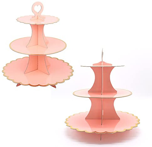 Tumtanm Présentoir à cupcakes jetable à 3 étages en carton, pour vacances, mariage, fête d'anniversaire, or rose