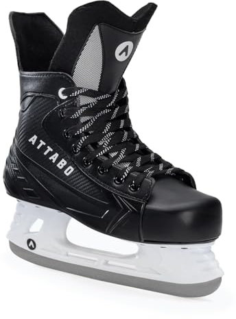 ATTABO Hockey Schlittschuhe Herren in Schwarz Größe 43 EU Eishockey Schlittschuhe mit Schnürung Eislaufschuhe Herren mit Edelstahlklinge Ice Skates Für Anfänger bis 100 kgKomfortabel und Warm