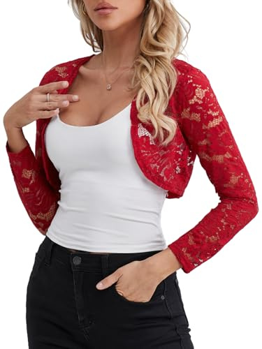fuinloth Bolero Toreras Mujer Elegante Encaje Fiesta Boda Noche Corto | Suave y ligero, favorecedor, transpirable, versátil, confortable, tallas amplias