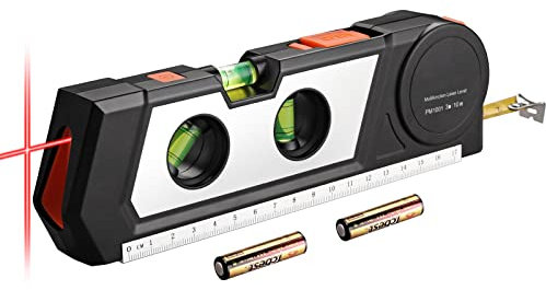 Neoteck Nivel Láser 4 en 1 Nivel de Burbuja Láser,Cinta Métrica de 9,8 Pies, Regla Ajustable en Pulgadas y Centímetros para Colgar Fotos, Armarios, Azulejos y Paredes