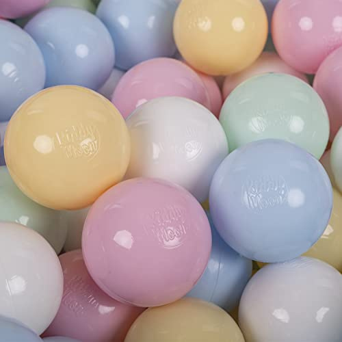 KiddyMoon 200 Palline/7Cm Palline Morbide Colorate Per Piscina Bambini Fatto In EU, Blu Pastello/Giallo Pastello/Bianco/Menta/Rosa Chiaro