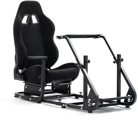 Dardoo Rennsimulator Cockpit mit schwarzem Gaming Stuhl montierbar Monitor Stand Passend für Logitech G29 G920 G923, für Thrustmaster, für Fanatec Lenkrad Stand Nicht enthalten Rad, Pedal und Shifter