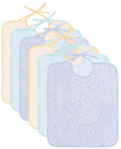 EMMEBi Lot de 6 Bavoirs à Lacets en Coton Eponge 33 x 28 cm, Fabrication Italienne, Lacets Bleus