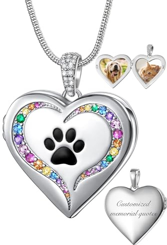 Farfume Collier avec médaillon personnalisé pour homme et femme, médaillon en forme de cœur avec empreinte de patte pouvant contenir des photos, médaillon commémoratif pour chien et chat pour les