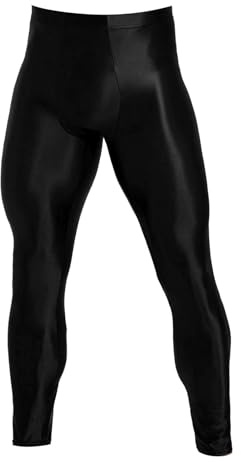 Sywiyi Herren Leggings Lange Sport Leggins Skinny Tights Laufhose Sporthose Hohe Taille Stretch Glänzend Hose Gym Training Outfit A Schwarz XL