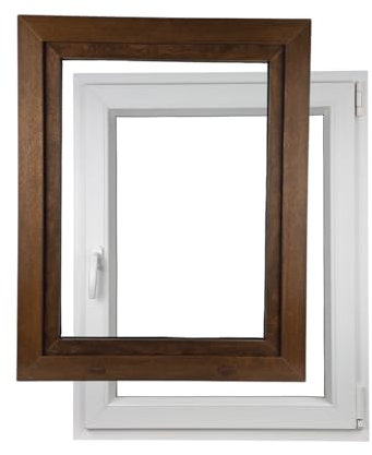 ALUCON Kellerfenster 400x600 mm – Fenster 40x60 cm – Kunststofffenster Innen Weiß/Außen Nussbaum – Flügelfenster DIN Rechts