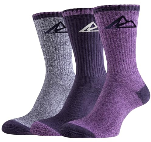 Effeet Hiking Socks Women, Anti Blister Ladies Walking Socks, Crew Light Outdoor Sports Socks, Multi Performance Womens Boot Socks, Breathable Cotton Trekking Running Socks 3 Pairs, Multicolor 6-8