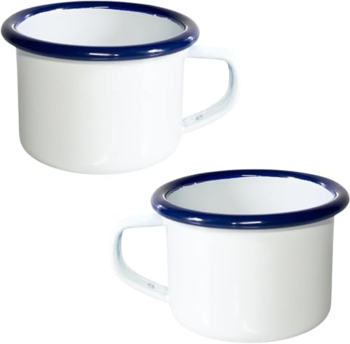 citystores® 6cm Enamel Espresso Mug Cup | White with Blue Rim | Classic Vintage Design | Durable & Lightweight | Perfect for Camping, Home, or Office 2013