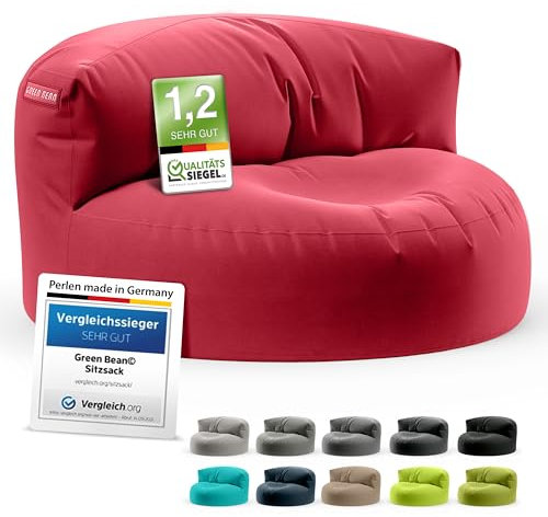 Green Bean Sitzsack Sofa mit Füllmaterial - Lounge im Sitzsack-Design 90x50cm mit ergonomischer Rückenlehne & waschbarem Bezug - Indoor und Outdoor geeignet in Rot