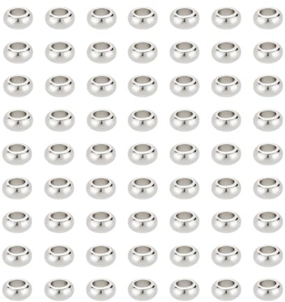 UNICRAFTALE 300 cuentas espaciadoras redondas de 4 mm, de acero inoxidable, redondas, planas, redondas, de 2 mm, con orificio, perlas sueltas, perlas de metal lisas, para la fabricación de pulseras y