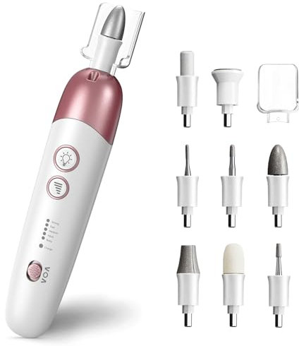 Vexloria Set Manicure Elettrico, Set Pedicure Ricaricabile Usb, Cura Dei Piedi, Lima Elettrica Per Unghie Con 8 Accessori, Luce A Led, Cura Delle Unghie Per Mani O Piedi, Bianco