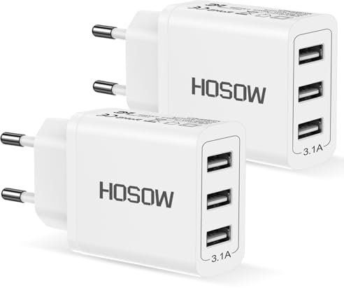 USB Ladegerät Mehrfach 2Pack, USB Netzteil Stecker Mehrfach 3Port 15W/3.1A Netzstecker Steckdose Schnellladegerät Charger für iPhone 16/15/14/13/12/11/XS/X/8, Samsung Galaxy S25/S24/S23/S22/S20/S10