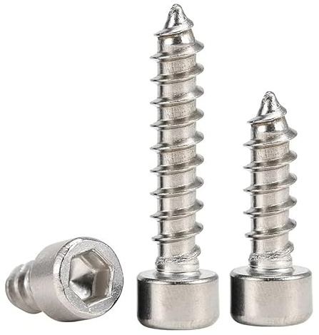 Metric Hex Socket Self-Tapping Screws, SS304 Whitewashed, Grade 8.8 Carbon Steel Cheese Head Hexagonal Screws for Metal & Wood, Grade 8.8 Nickel Plating, M2 x 4mm (100Pcs)