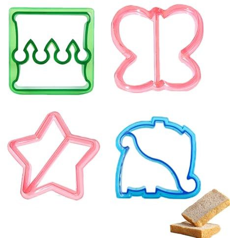 CONGGUAN Sandwich Cutters Set of 4 Cute and Colorful Sandwich and Bread Cutters for School Lunches Home Baking Crust Remover Sandwich Shapers Kids Meal Prep